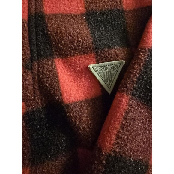 Womens UNIONBAY Vtg Buffalo Plaid Red Black Fleece Boxy 1/4 Zip Pullover Large - Picture 3 of 4